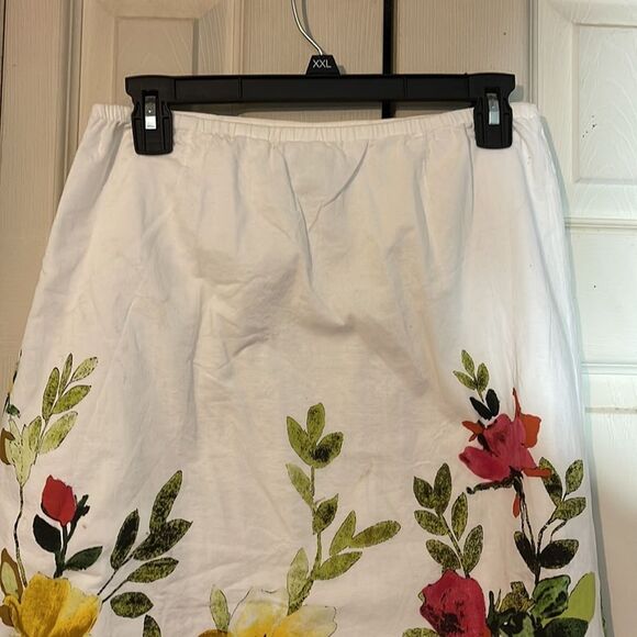 Orvis Vintage 1990s Y2K Retro Style A Line White Floral Cotton Skirt XS - Picture 6 of 15